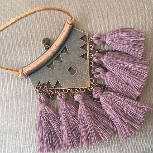 Bohemian Copper Multi Hanging Tassel Boho Leather Cord Necklace NWT - Picture 6 of 6